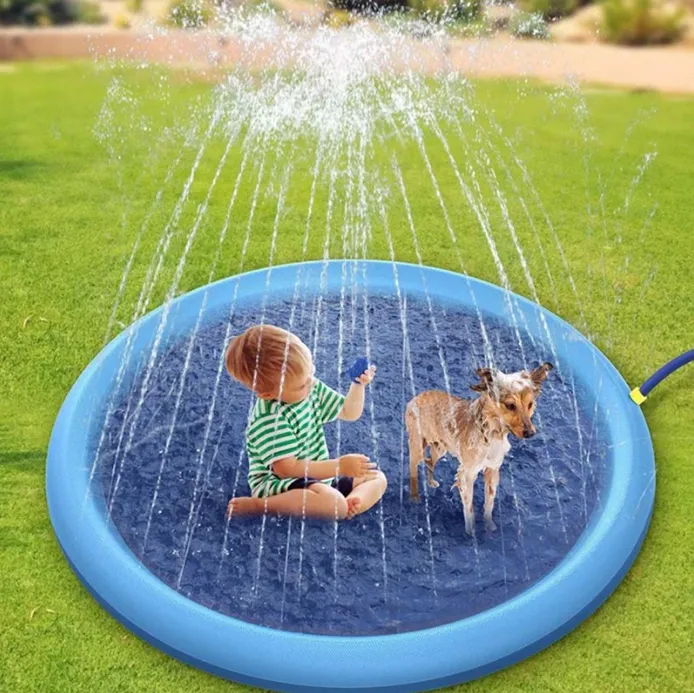 100cm Pet Sprinkler Splash Pad For Dogs Cooling Mat Inflatable Dog Water Park Bathtub