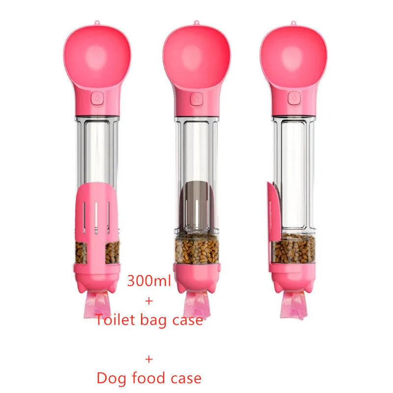 3-in-1 Portable Pet Water Bottle – Feeder Bowl & Waste Bag Storage for Outdoor Travel