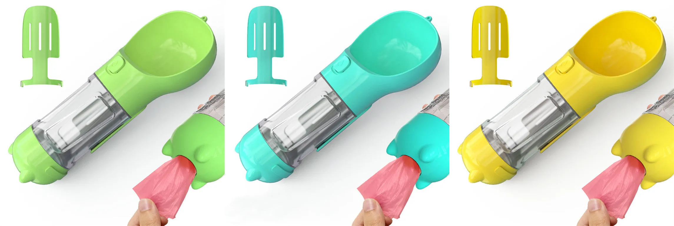 3-in-1 Portable Pet Water Bottle – Feeder Bowl & Waste Bag Storage for Outdoor Travel