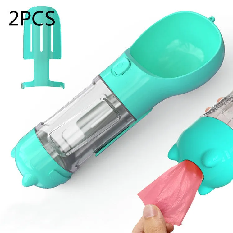 3-in-1 Portable Pet Water Bottle – Feeder Bowl & Waste Bag Storage for Outdoor Travel