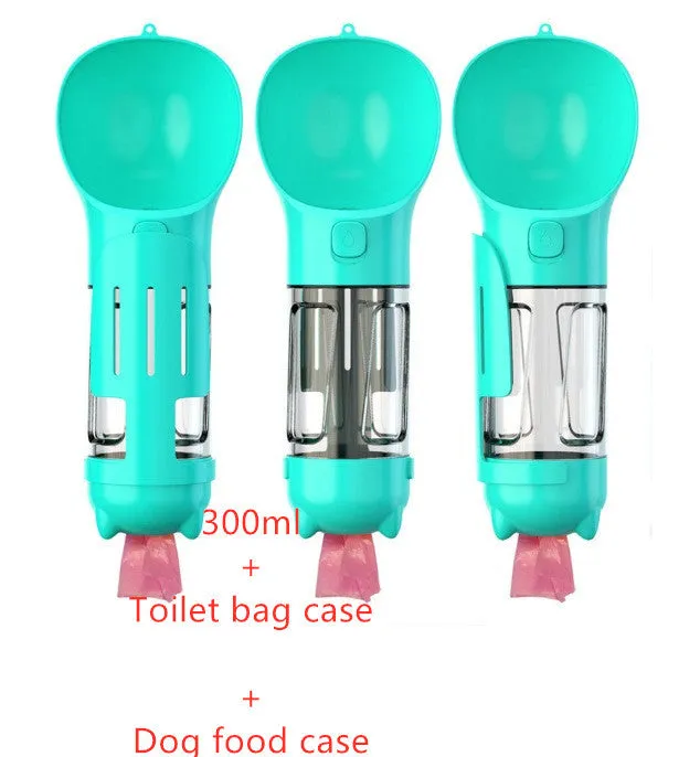 3-in-1 Portable Pet Water Bottle – Feeder Bowl & Waste Bag Storage for Outdoor Travel