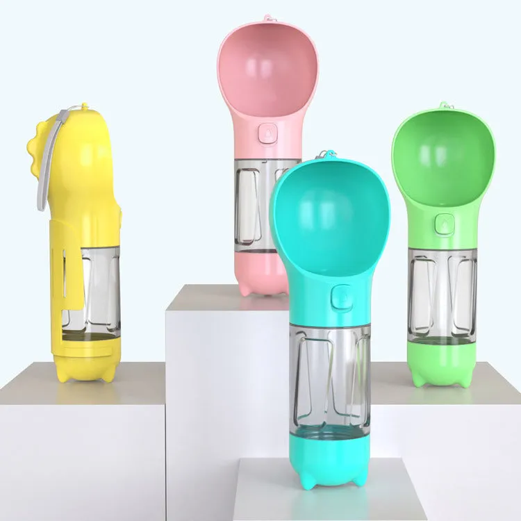 3-in-1 Portable Pet Water Bottle – Feeder Bowl & Waste Bag Storage for Outdoor Travel