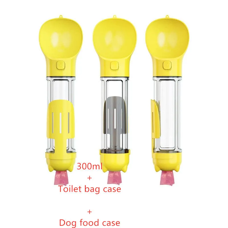 3-in-1 Portable Pet Water Bottle – Feeder Bowl & Waste Bag Storage for Outdoor Travel