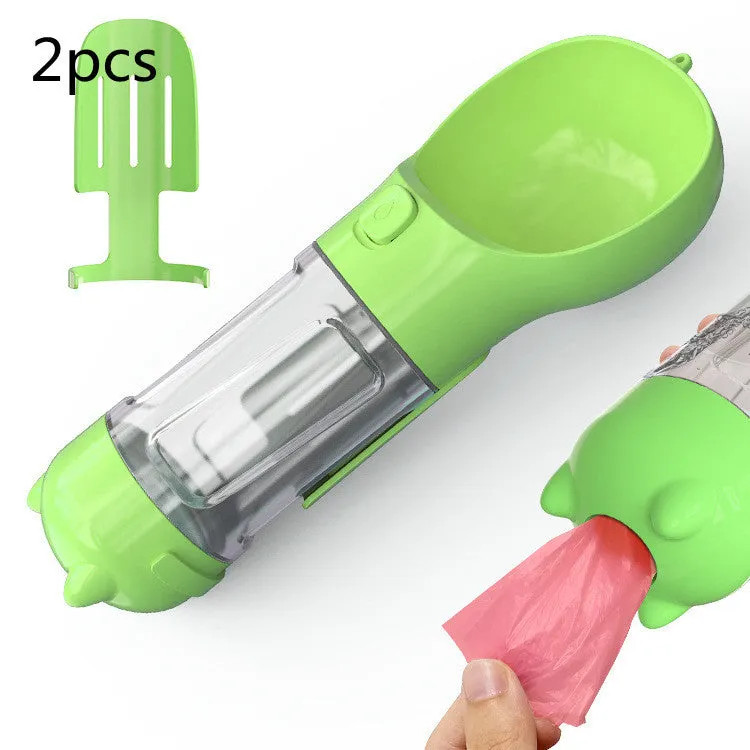 3-in-1 Portable Pet Water Bottle – Feeder Bowl & Waste Bag Storage for Outdoor Travel