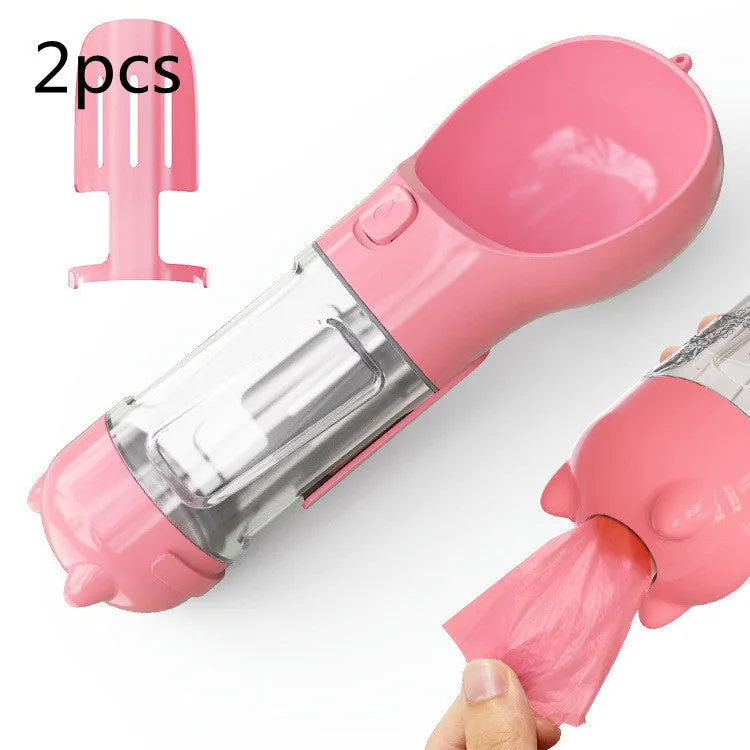 3-in-1 Portable Pet Water Bottle – Feeder Bowl & Waste Bag Storage for Outdoor Travel