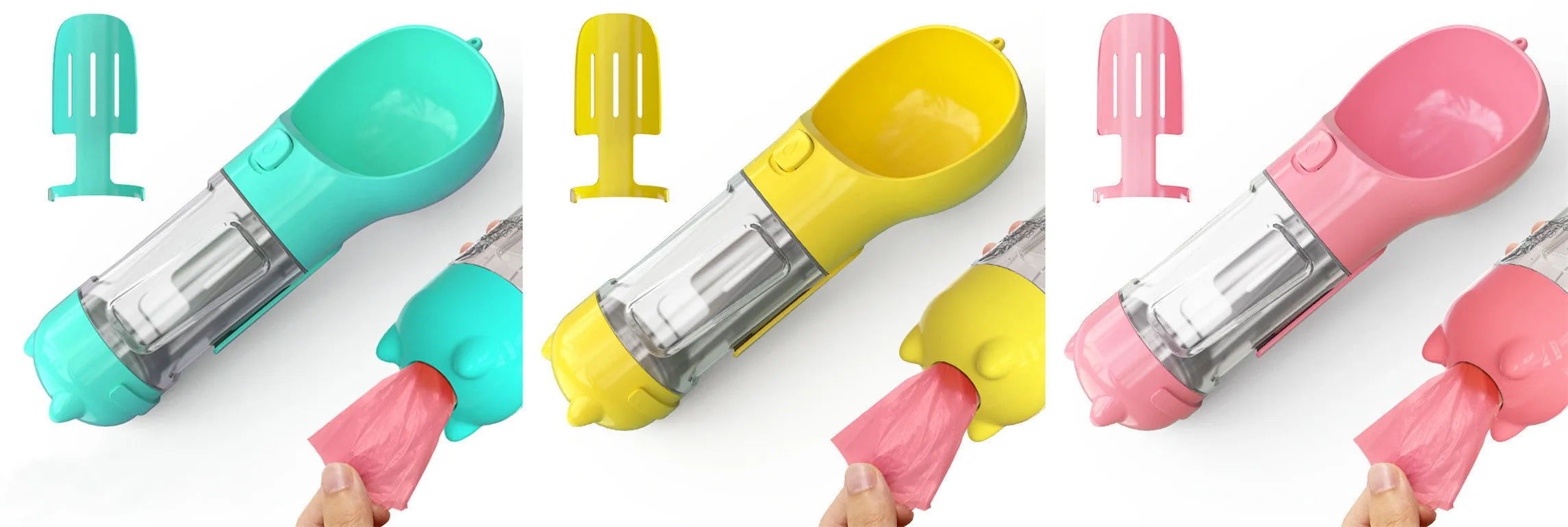 3-in-1 Portable Pet Water Bottle – Feeder Bowl & Waste Bag Storage for Outdoor Travel