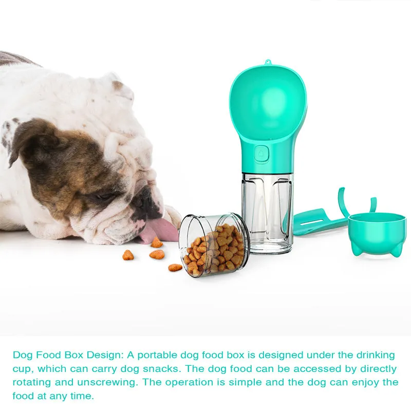 3-in-1 Portable Pet Water Bottle – Feeder Bowl & Waste Bag Storage for Outdoor Travel