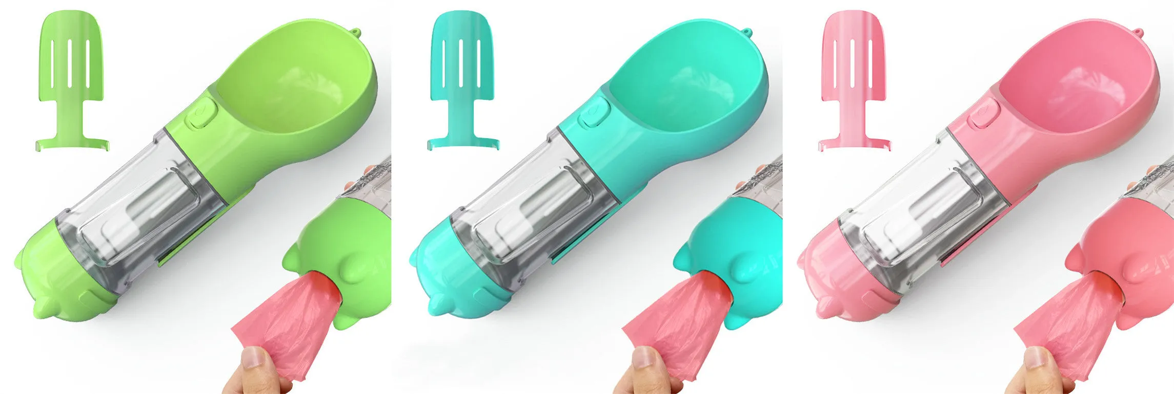3-in-1 Portable Pet Water Bottle – Feeder Bowl & Waste Bag Storage for Outdoor Travel