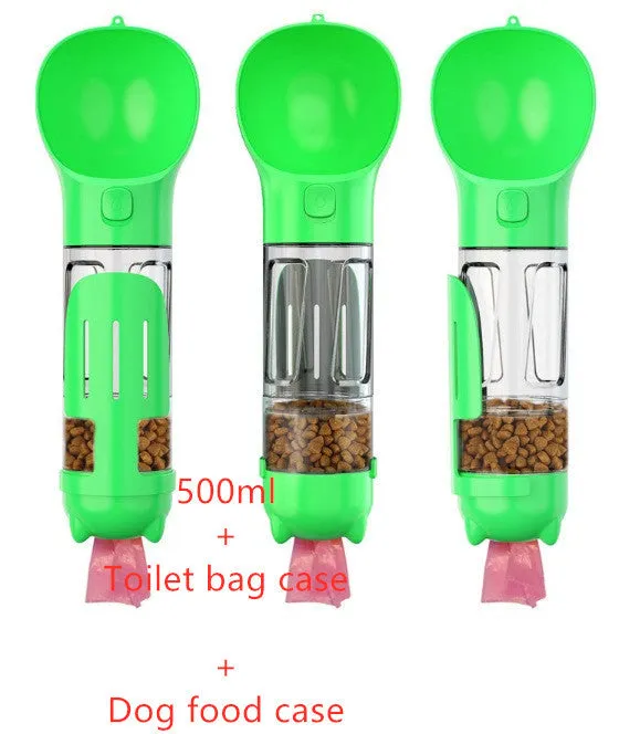 3-in-1 Portable Pet Water Bottle – Feeder Bowl & Waste Bag Storage for Outdoor Travel