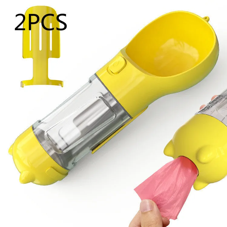 3-in-1 Portable Pet Water Bottle – Feeder Bowl & Waste Bag Storage for Outdoor Travel
