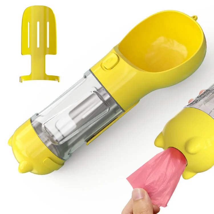 3-in-1 Portable Pet Water Bottle – Feeder Bowl & Waste Bag Storage for Outdoor Travel