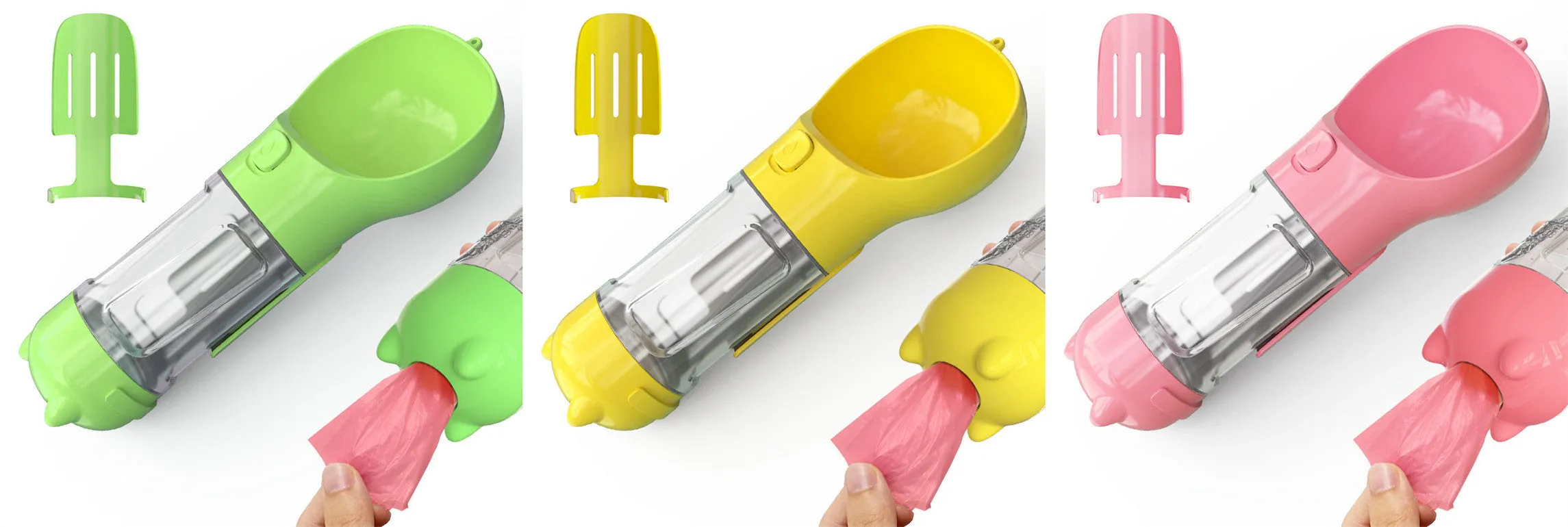 3-in-1 Portable Pet Water Bottle – Feeder Bowl & Waste Bag Storage for Outdoor Travel