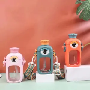 Big Eyed Cartoon Design Sipper Water Bottle (380ml,Multi Colours)