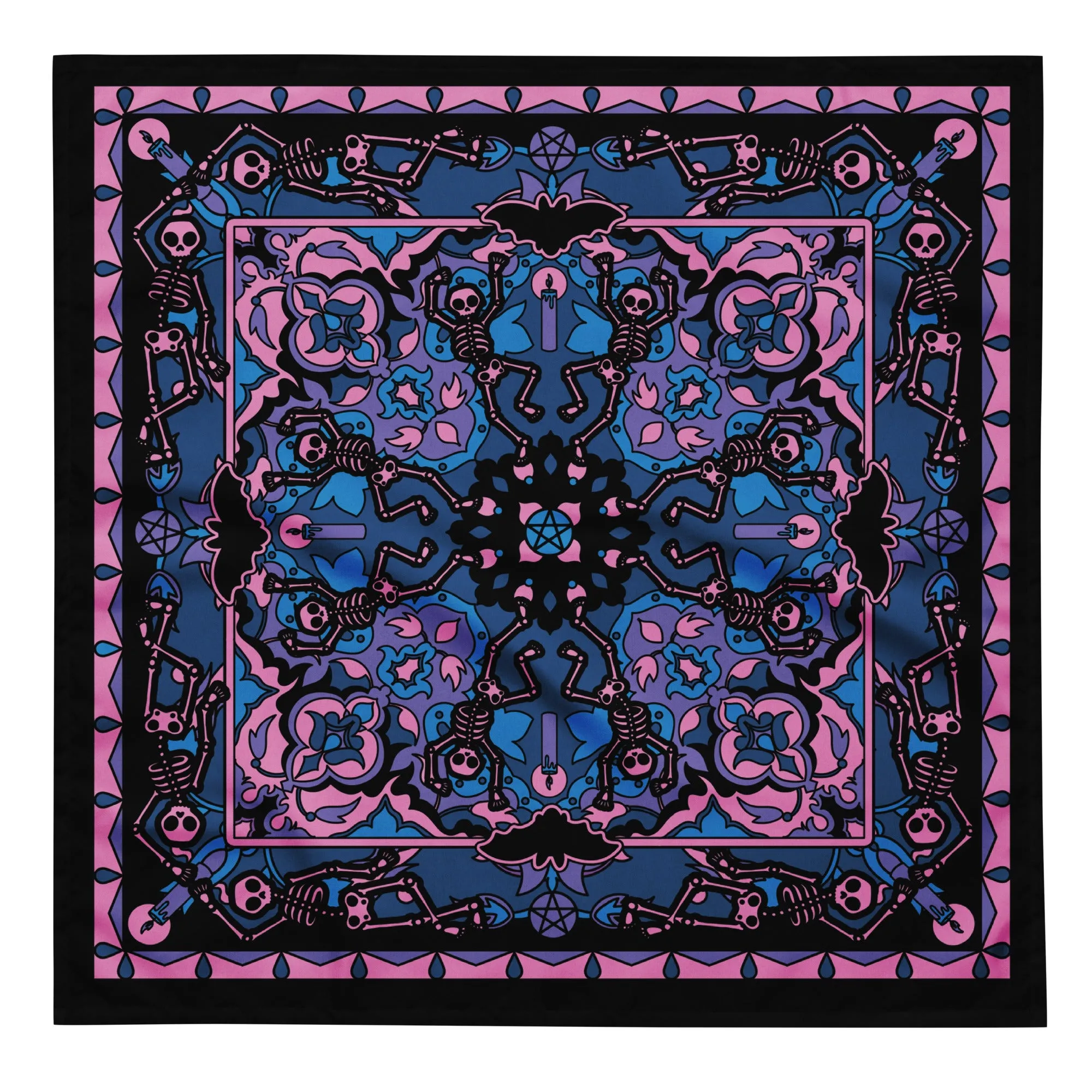 Dancing Skeleton Bandana - Pink, Turquoise,   Black