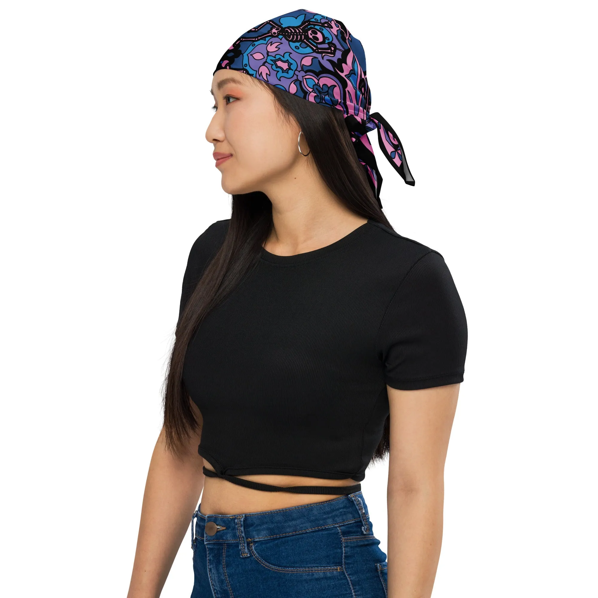 Dancing Skeleton Bandana - Pink, Turquoise,   Black