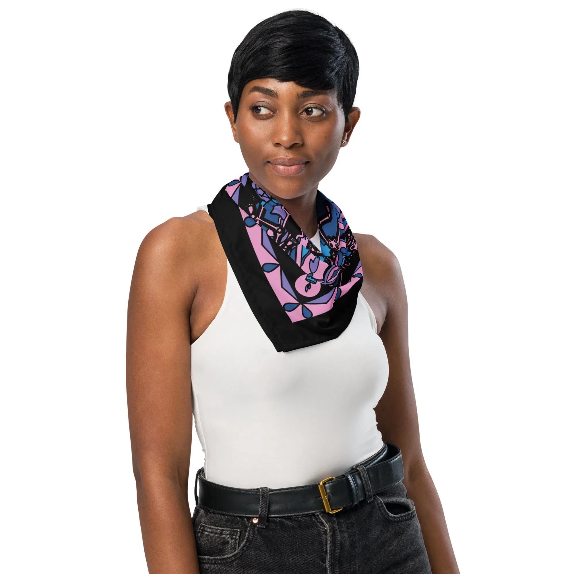Dancing Skeleton Bandana - Pink, Turquoise,   Black
