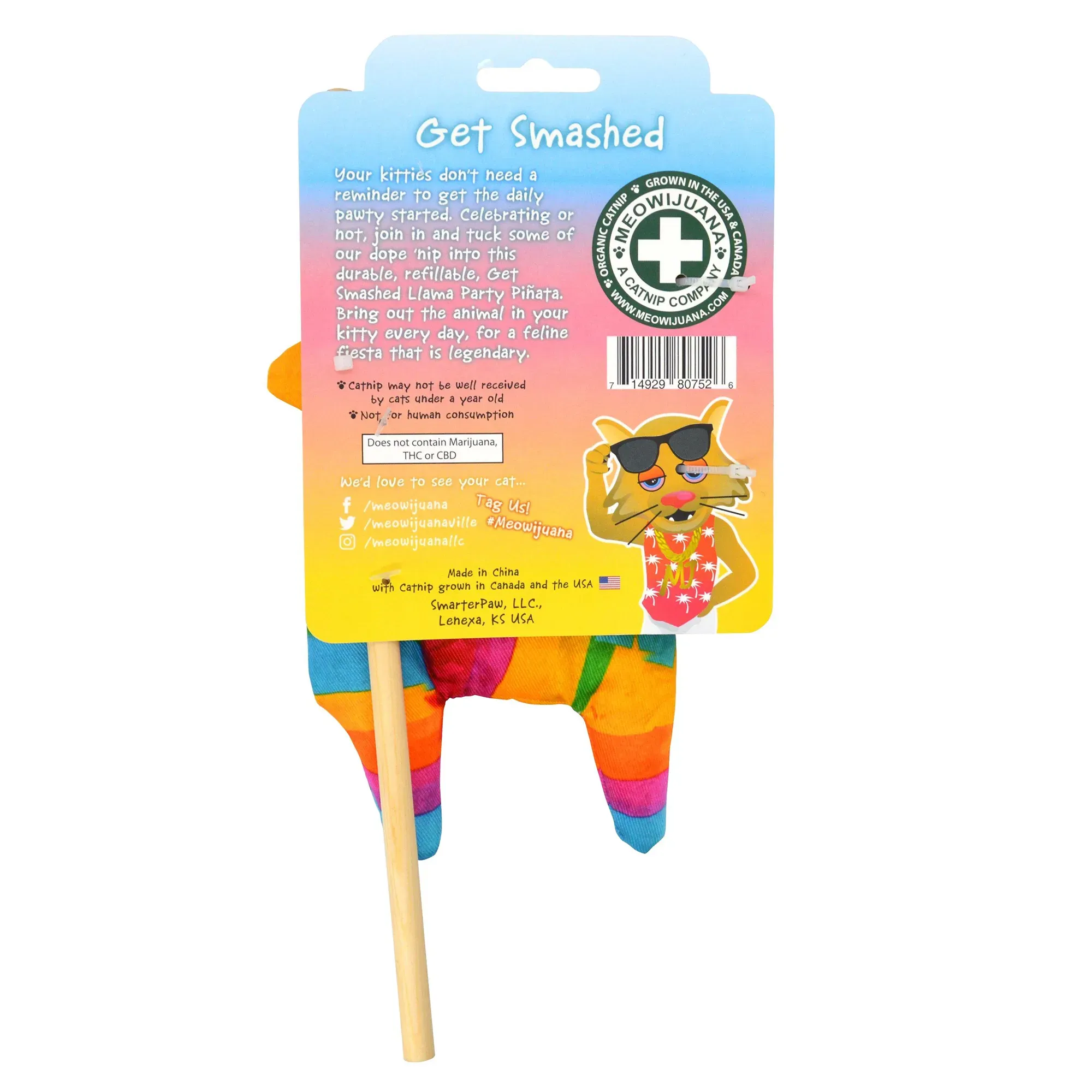Get Smashed Llama Piñata Refillable Wand Cat Toy
