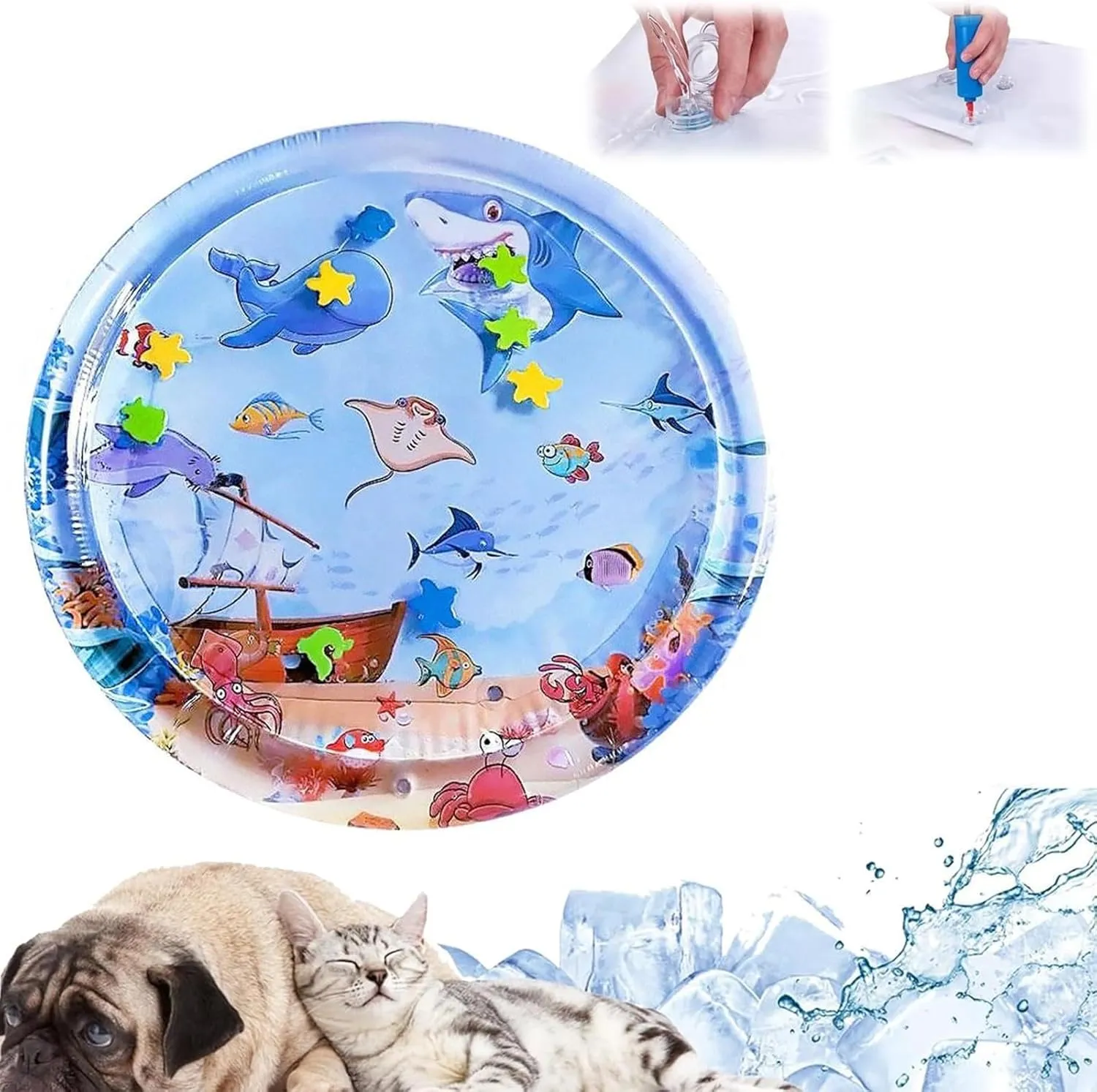 NEW 1 PCS Inflatable Pat Pad Baby Pets Pat Pad PVC Marine Animal Water Pad Inflatable Baby Pad Toy Crawling Water Toy Water, 40-inch Diameter