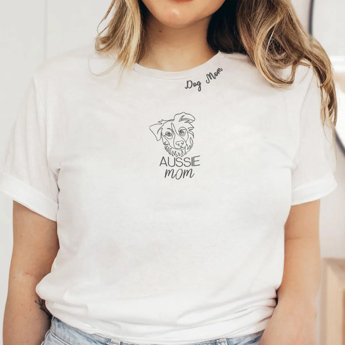 Personalized Australian Shepherd Dog Mom Shirt Embroidered Collar , Custom Shirt with Dog Name, Best Gifts For Australian Shepherd Owners