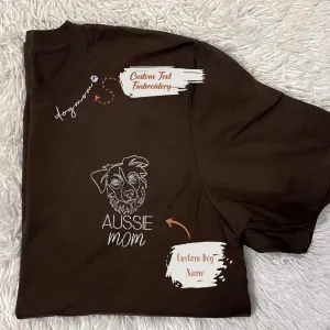 Personalized Australian Shepherd Dog Mom Shirt Embroidered Collar , Custom Shirt with Dog Name, Best Gifts For Australian Shepherd Owners