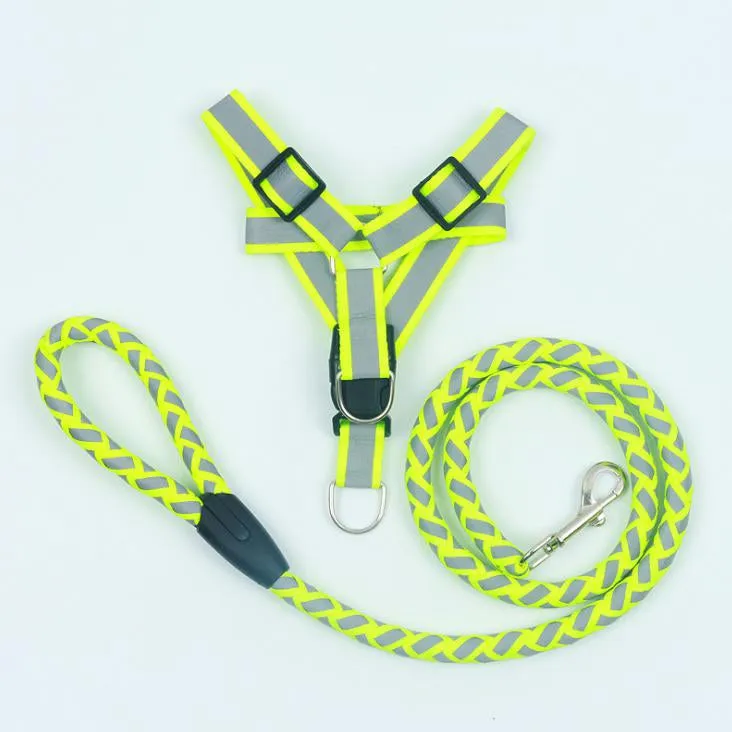 Reflective Nylon Braided Pet Leash Harness Set