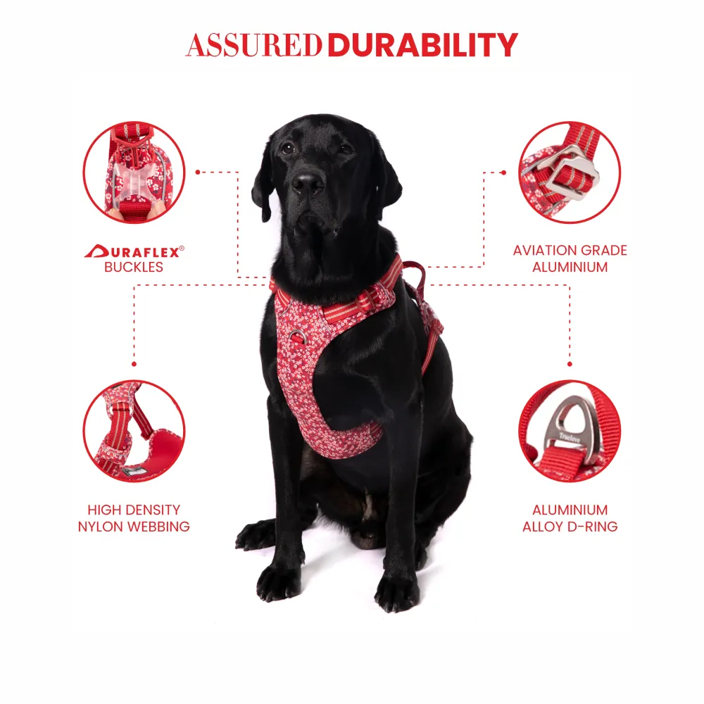 Truelove Floral No Pull Pet Harness for Dogs (Poppy Red)