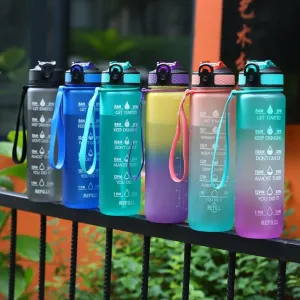 Water Bottle with Straw, Time Markings Motivational Sport Water Bottle, Bpa Free Tritan Drinks Bottle for Girls, Boy, Fitness, Outdoor, Cycling, Gym, School & Office (Assorted color,Pack of 1))